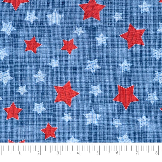 SINGER Red & Blue Stars on Texture Print Cotton Fabric